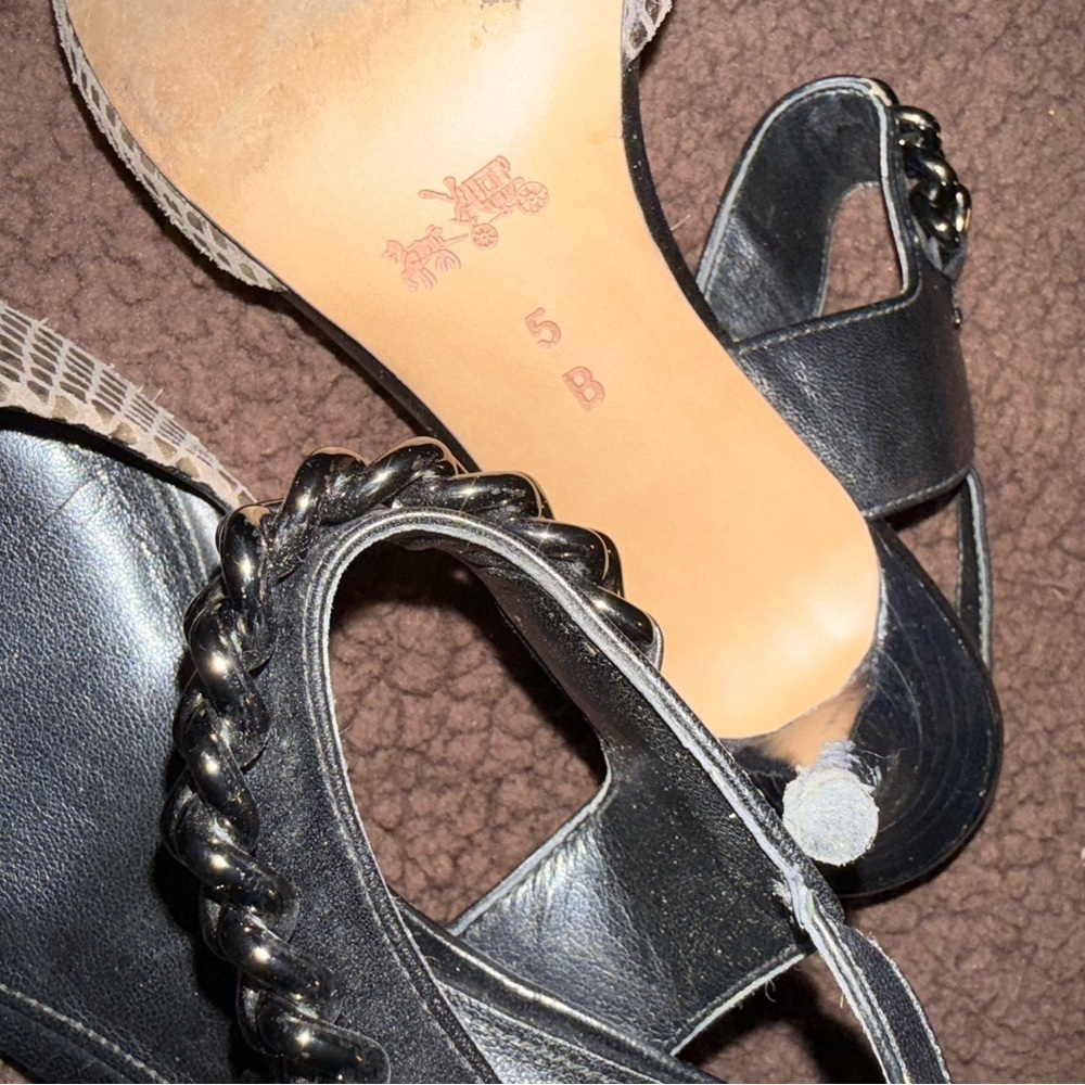 Coach Black and Brown Chain Detail Heels - Picture 5 of 7